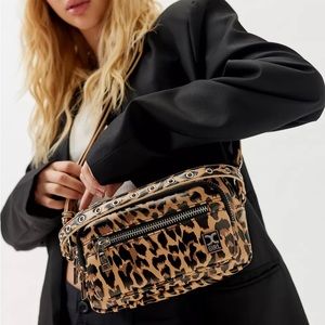 X-girl Faux Leather 2way Shoulder Bag Leopard Print Cheetah New With Tags